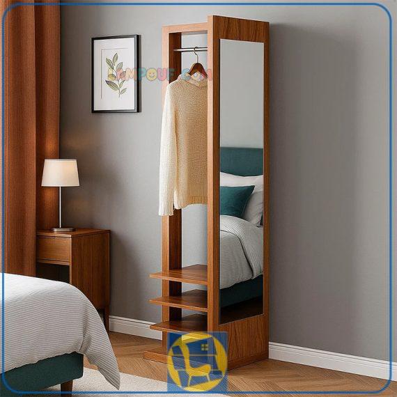 آینه ایستاده قدی SMJ185 دارای جالباسی و به صورت قفسه دار که از جنس MDF برای اتاق خواب و یا در قسمت ورودی منزل مورد استفاده قرار میگیرد.