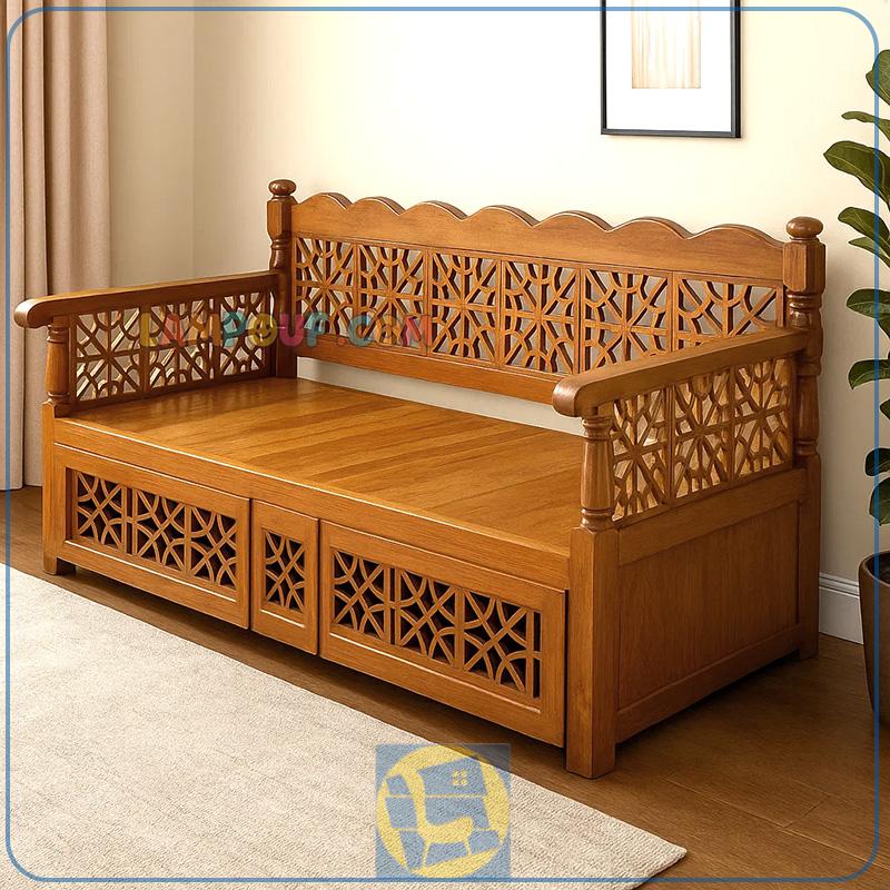 TrK150-1 تخت چوبی سنتی 160*60 مدل TrK150 که دارای طراحی شبکه شده و مناسب برای رستوران قهوه خانه سفره خانه فضای باز باغی ویلایی تراس و حیاط میباشد.