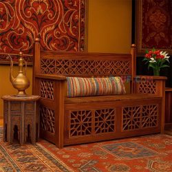 تخت چوبی سنتی سه نفره TrK238 دارای طراحی زیبا که مناسب برای رستوران قهوه خانه و باغ و ویلا و فضای باز بوده و به رنگ های متنوع ساخته شده است.