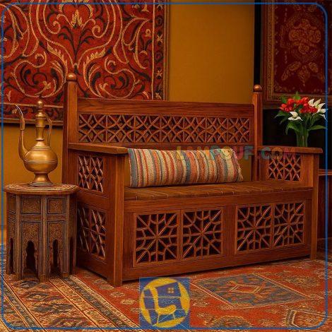 تخت چوبی سنتی سه نفره TrK238 دارای طراحی زیبا که مناسب برای رستوران قهوه خانه و باغ و ویلا و فضای باز بوده و به رنگ های متنوع ساخته شده است.