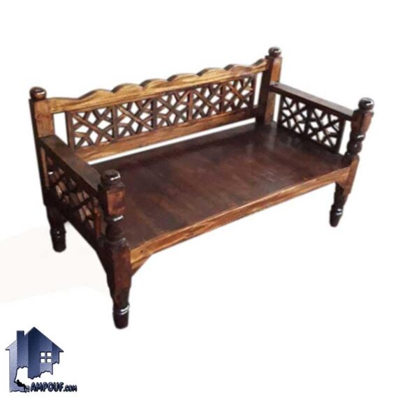 تخت چوبی سنتی دو نفره TrK246 که برای سفره خانه ها و قهوه خانه ها و رستوران ها و فضای های باز و ویلا ها مورد استفاده قرار می‌گیرد