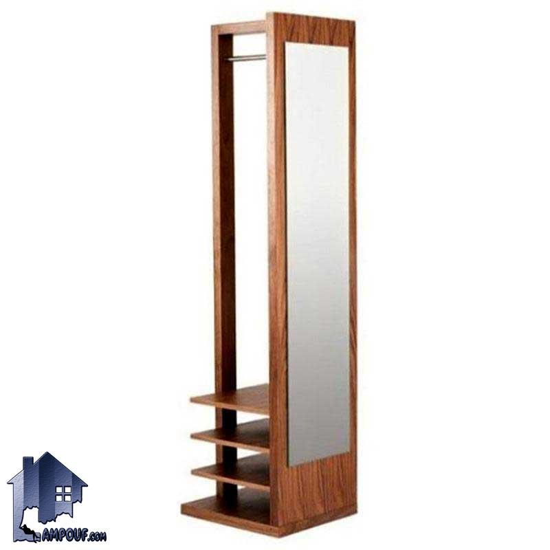 آینه ایستاده قدی SMJ185 دارای جالباسی و به صورت قفسه دار که از جنس MDF برای اتاق خواب و یا در قسمت ورودی منزل مورد استفاده قرار می‌گیرد