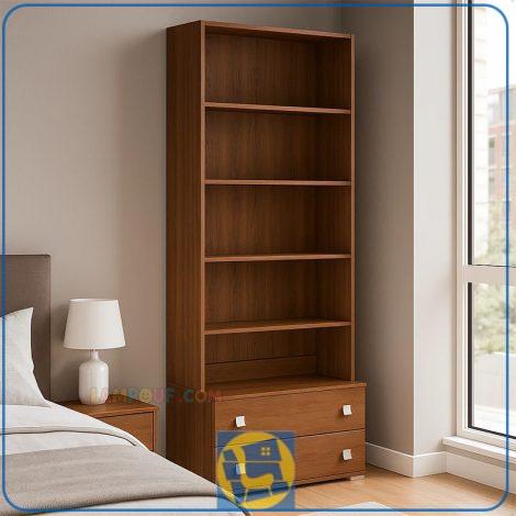کتابخانه BCJ265 که به صورت قفسه ای و ویترینی و کشو دار از جنس MDF ساخته شده و دارای پنج طبقه در قسمت بالا به صورت شلف و دو کشو در پایین کمد میباشد.