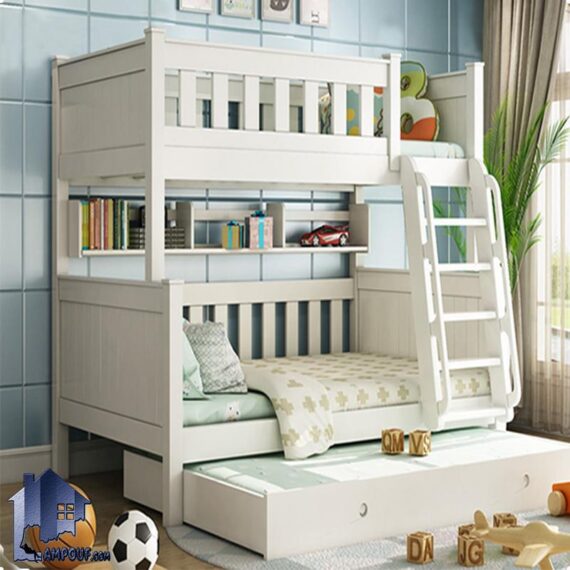 تخت خواب دو طبقه TBJ10 که مناسب برای اتاق کودک و نوجوان ساخته شده و این تختخواب با دو جنس به صورت MDF رنگ شده و وکیوم شده ارائه می‌شود.