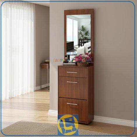 میز آرایش DJ264 دارای درب داشبردی و به صورت آینه دار و همچنین کشو دار که با طراحی زیبا از جنس MDF همانند کمد ساخته شده است.