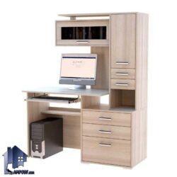 میز کامپیوتر SDJ257 یا میز لپ تاپ که به صورت ویترین دار کشو دار و قفسه دار در طراحی زیبا و از جنس MDF با رنگهای متنوع ساخته میشود.