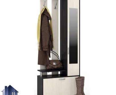 جاکفشی و جالباسی SHJ298 به صورت ایستاده و با در آینه ای و درب داشبردی برای کفش ها و همچنین قفسه و رگال آویز لباس که از جنس MDF طراحی شده است.