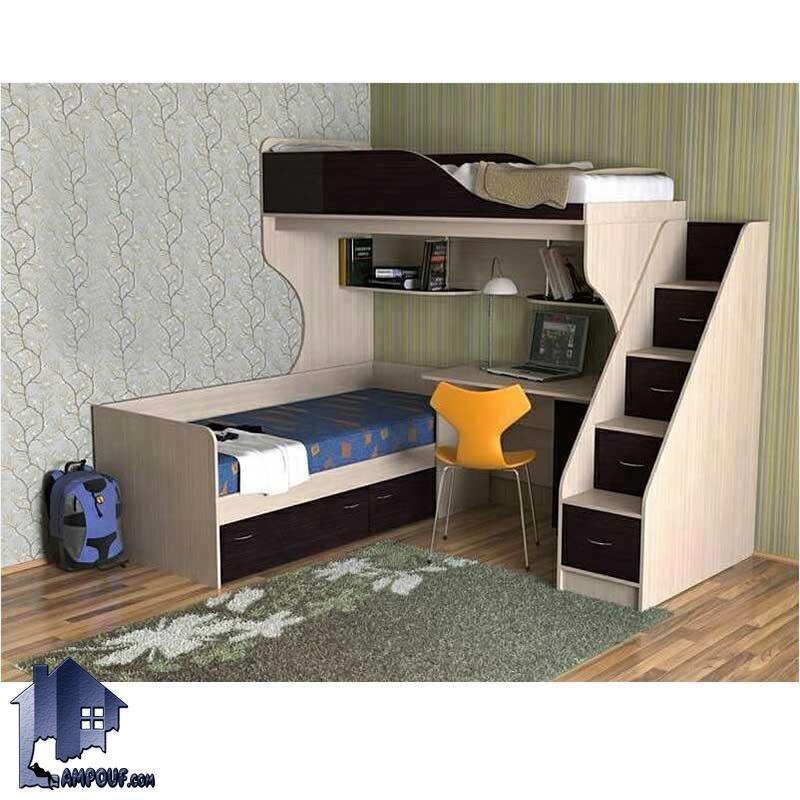 تخت خواب دو طبقه TBJ11 با طراحی ال شکل و به صورت تختخواب کمجا و به صورت میز تحریر دار که برای اتاق کودک و نوجوان ساخته شده است و حداقل فضا را اشغال می‌کند .