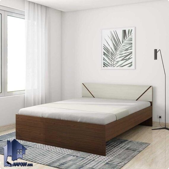 تخت خواب دو نفره DBJ106 دارای تاج با طرح CNC دو رنگ که با ابعاد کینگ King و کوئین Queen در داخل اتاق خواب منزل و ویلا و یا هتل و خوابگاه استفاده می‌شود.