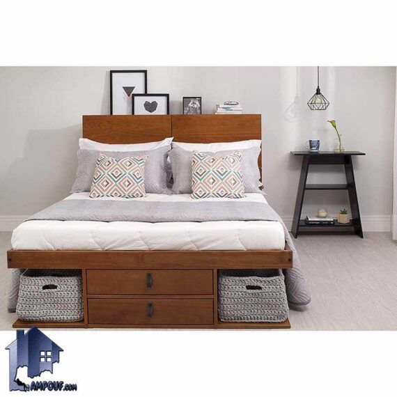 تخت خواب دو نفره DBJ112 با طراحی به صورت کشو دار و قفسه دار که به عنوان یک تختخواب دوتفره و سرویس خواب در داخل اتاق خواب مورد استفاده قرار بگیرد.