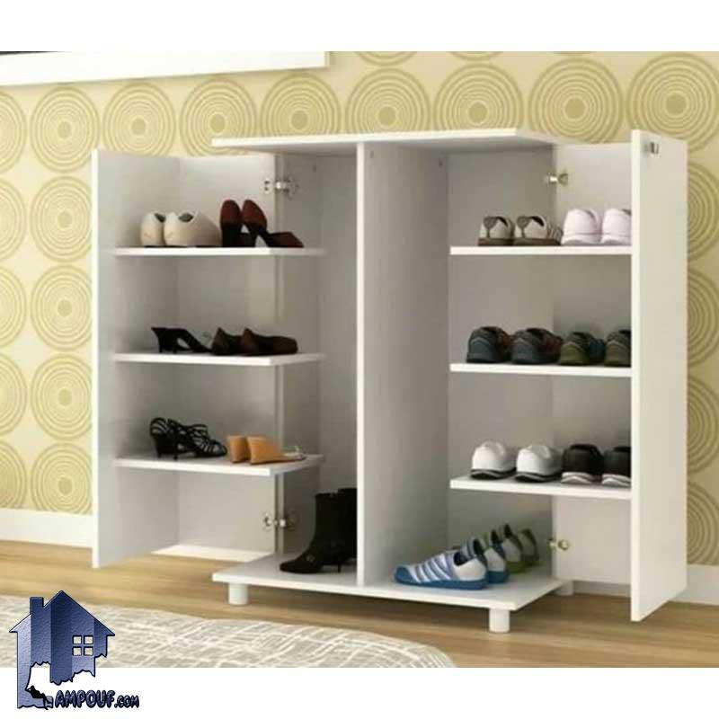 جاکفشی SHJ215 دارای طراحی به صورت قفسه وار و طبقه دار و درب دار و ویترینی که میتواند به عنوان یک کمد و استند کفش در ورودی منزل و اتاق خواب استفاده شود.