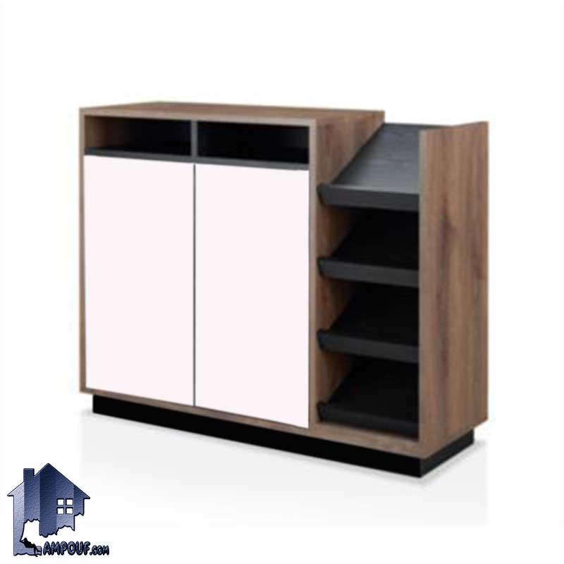 جاکفشی SHJ308 که به صورت درب دار و قفسه دار و طبقه دار و ویترینی طراحی شده و به عنوان یک کمد و استند کفش برای ورودی منزل و داخل اتاق خواب استفاده میشود.