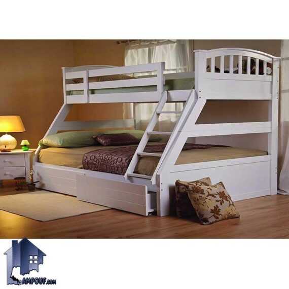 تخت خواب دو طبقه TBJ4 با طراحی متفاوت و زیبا که به صورت کشو دار و نرده دار در دوطبقه ساخته شده و به عنوان یک تختخواب کودک و نوجوان و بزرگسال استفاده می‌شود.