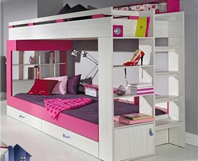 تخت خواب دو طبقه TBJ5 با طراحی دکوراتیو و به صورت ویترین دار و قفسه دار و کشو دار که بع عنوان یک تختخواب دوطبقه در اتاق خواب کودک و نوجوان استفاده می‌شود.