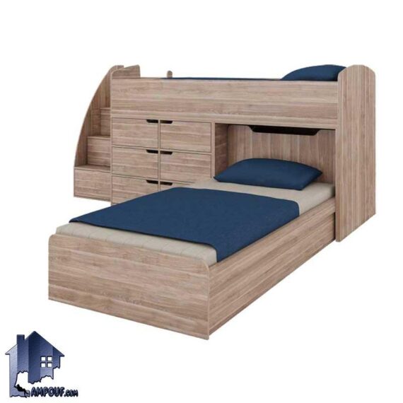 تخت خواب دو طبقه TBJ8 که دارای طراحی به صورت ال شکل و کم جا که به صورت دراور دار و کشو دار ساخته شده است و مناسب برای اتاق کودک و نوجوان می‌باشد.