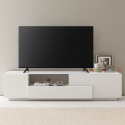 میز LCD مدل TTJ49 دارای طراحی به صورت کشو دار و درب دار و قفسه دار که به عنوان استند تلویزیون و زیر تلویزیونی دکوری زیبا در تی وی روم و پذیرایی ایجاد می‌کند.