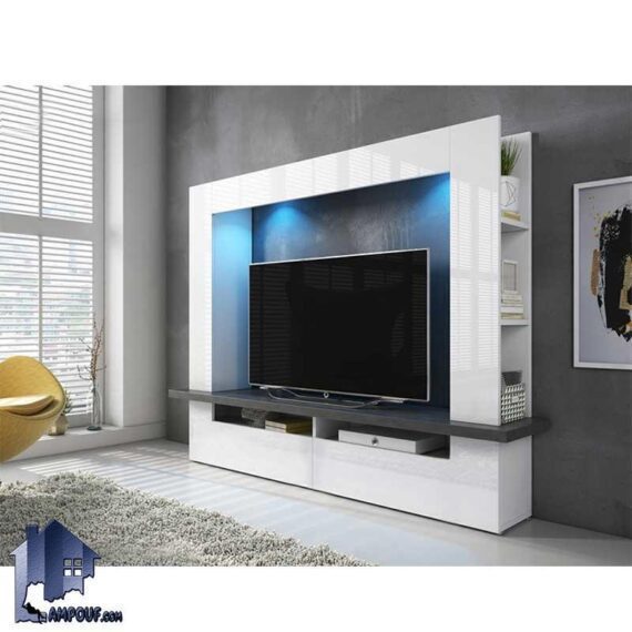 میز LCD مدل TTJ75 که به صورت قفسه دار و با درب داشبردی جکدار طراحی شده و میتواند به عنوان استند تلویزیون در قسمت تی وی روم و پذیرایی منزل شما قرار بگیرد.