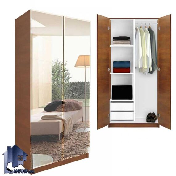 کمد جالباسی دارLHJ147 با طراحی زیبا و آینه دار و با درب های مشابه آینه قدی که در داخل کمد به صورت قفسه دار و کشو دار و با یک میله آویز رگال لباس می‌باشد.