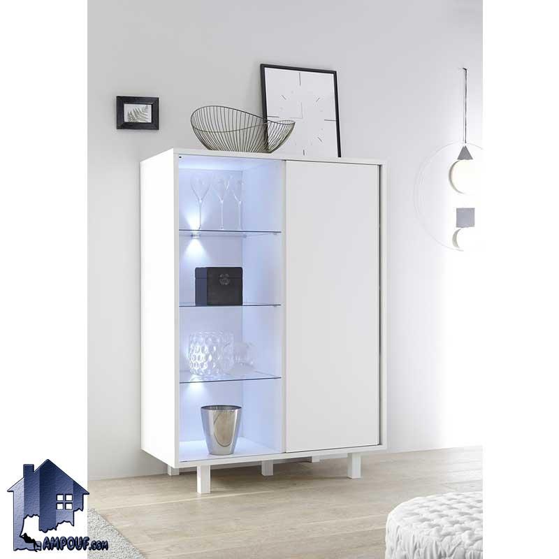 کمد ویترینی SCJ139 که به صورت قفسه دار و طبقه دار طراحی شده و به عنوان یک بوفه و ویترین میتواند در دکور سالن پذیرایی فضای زیبایی را به وجود آورد.