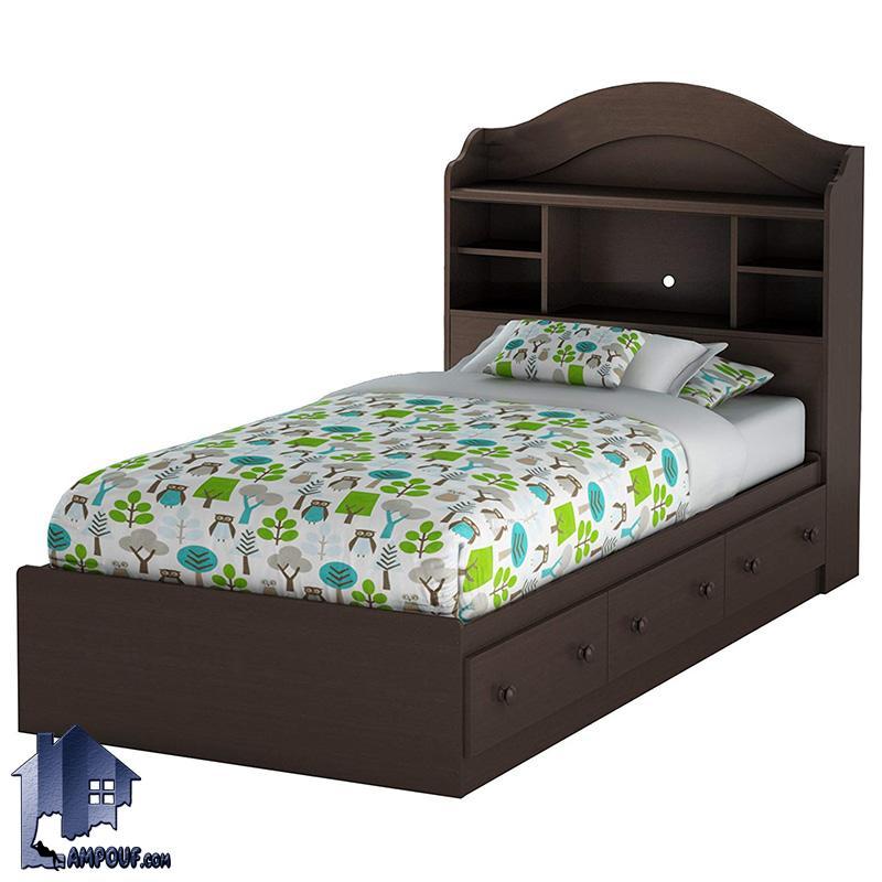 تخت خواب یک نفره SBJ105 که به صورت کشو دار و تاج با طراحی قفسه دار بوده و می‌تواند به عنوان یک تختخواب یکنفره در اتاق خواب مورد استفاده قرار بگیرد.