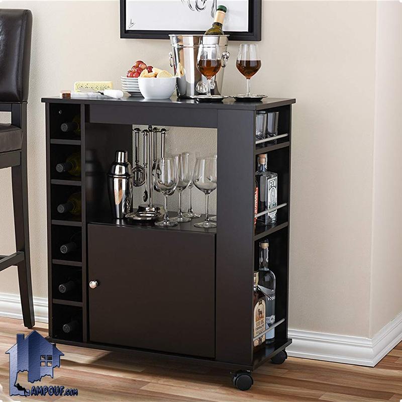 BTJ108-6 (3) میز اپن و بار BTJ108 به صورت چرخ دار و درب دار و به همراه قفسه بطری و فضایی برای قرار گیری لیوان که به عنوان یک ویترین و دکور بار مورد استفاده قرار میگیرد