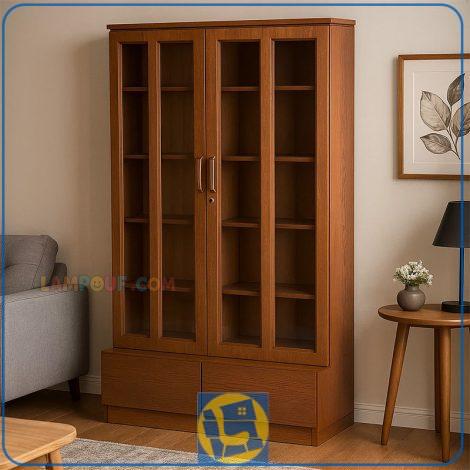 کمد ویترینی SCJ183 به صورت کشو دار و با درب شیشه ای که به صورت کمد ویترین دار و یا کتابخانه در داخل اتاق خواب و پذیرایی مورد استفاده قرار میگیرد.
