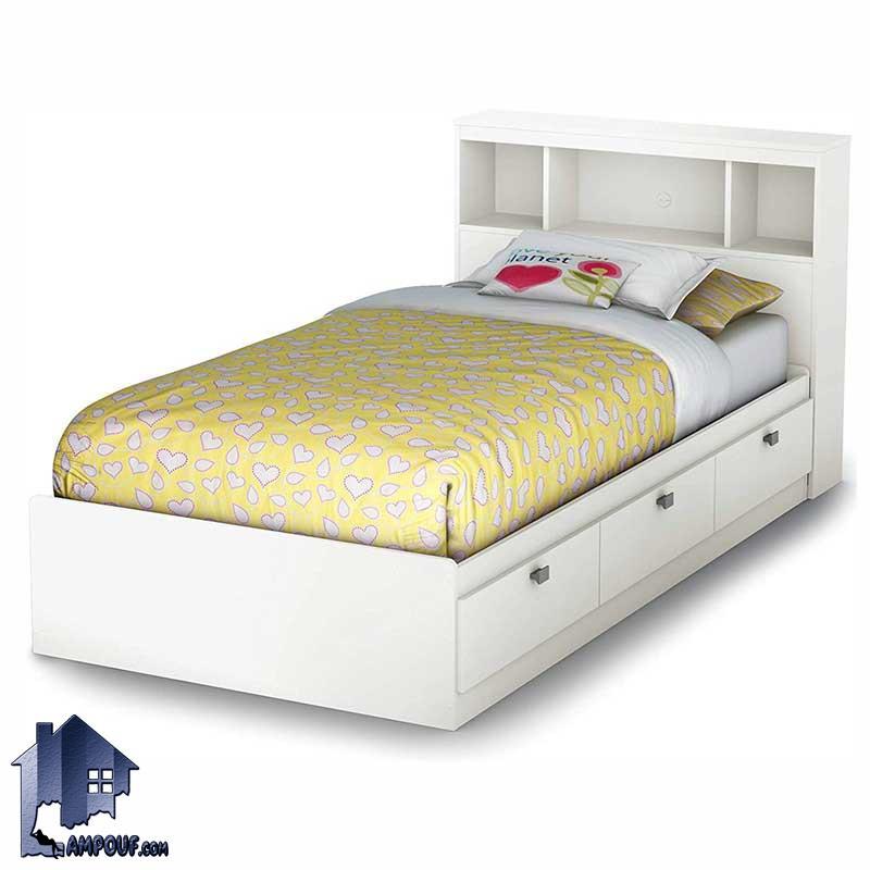 sbj102 (3) تخت خواب یک نفره SBJ102 کشو دار با طراحی تاج به صورت ویترینی و کتابخانه دار که به عنوان تختخواب یکنفره در داخل اتاق خواب بزرگسال و نوجوان استفاده میشود.