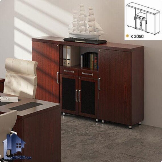 کمد مدیریت مارلیک BCSN3050 که به صورت یک کنسول و ویترین و کتابخانه و قفسه مدیریتی در اتاق کار مدیران در کنار دکور اداری مورد استفاده قرار میگیرد.
