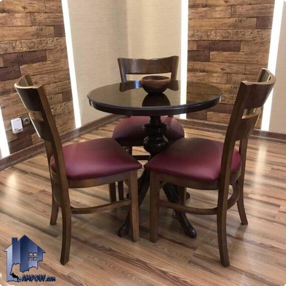 ست میز نهارخوری سه نفره DTB100 که با طراحی چوبی و با صفحه گرد مناسب برای غذاخوری و ناهار خوری در پذیرایی و آشپزخانه منازل و رستوران و کافی شاپ ها می‌باشد.