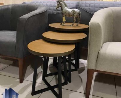 میز عسلی 3تایی فینگر جوینت HOAR105 دارای صفحه چوبی و پایه فلزی که به عنوان میز عسلی و جلومبلی پذیرایی در کنار دکور خانگی و اداری در جلوی مبلمان قرار می‌گیرد