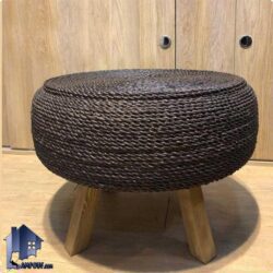 پاف حصیری PBAR100 دارای پایه های چوبی که به صورت یک صندلی و نیمکت یک نفره یا دکور در داخل پذیرایی منازل در کنار دکور خانگی و آتلیه های عکاسی استفاده میشود.