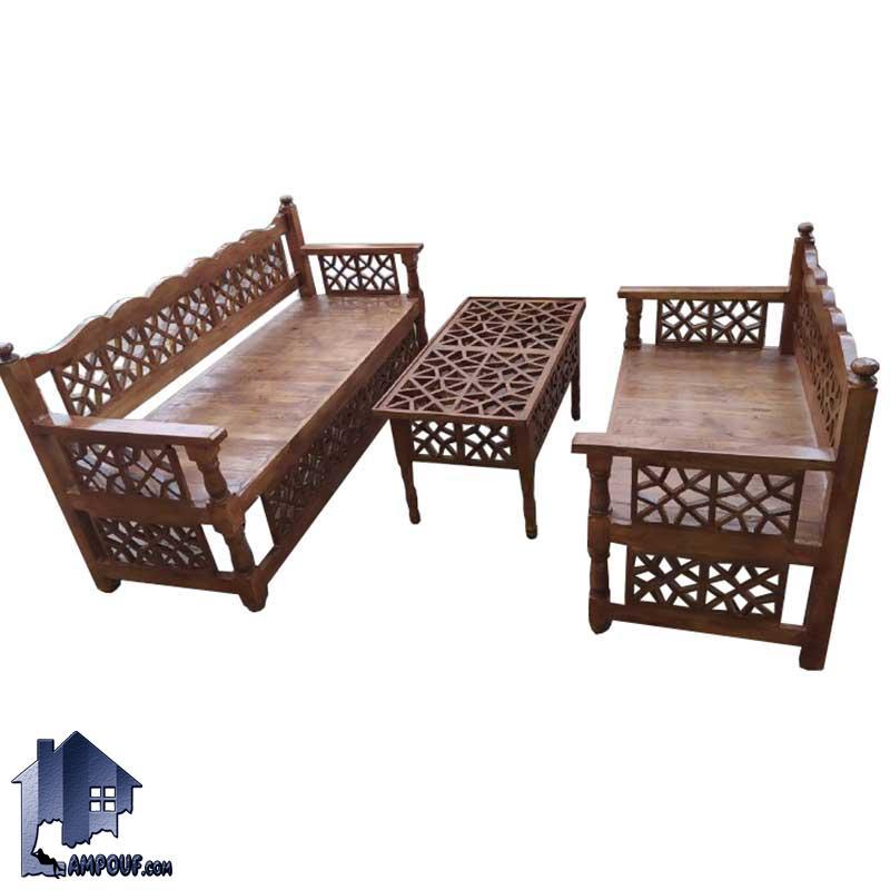 ست تخت سنتی 6 نفره TRK107 طراحی شده به عنوان یک تخت باغی و قهوه خانه ای جنس چوبی در منازل و رستوران ها و سفره خانه ها و قهوه خانه های سنتی استفاده می‌شود.