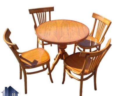 ست میز نهارخوری چهارنفره DTK101 دارای میز گرد پایه گلدانی و صندلی لهستانی چوبی که به عنوان یک ست غذا خوری و ناهار خوری در آشپزخانه و پذیرایی استفاده می‌شود.