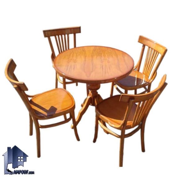 ست میز نهارخوری چهارنفره DTK101 دارای میز گرد پایه گلدانی و صندلی لهستانی چوبی که به عنوان یک ست غذا خوری و ناهار خوری در آشپزخانه و پذیرایی استفاده می‌شود.