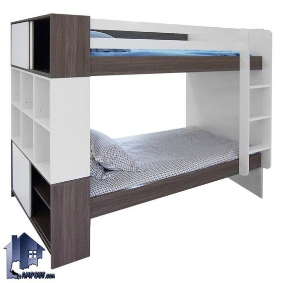 تخت خواب دو طبقه TBJ14 دارای طراحی به صورت قفسه دار لا درب های کشویی که به عنوان سرویس خواب و تختخواب دوطبقه کمجا در داخل اتاق نوجوان و کودک استفاده می‌شود