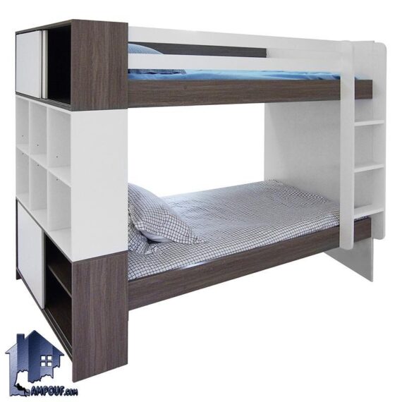 تخت خواب دو طبقه TBJ14 دارای طراحی به صورت قفسه دار لا درب های کشویی که به عنوان سرویس خواب و تختخواب دوطبقه کمجا در داخل اتاق نوجوان و کودک استفاده میشود