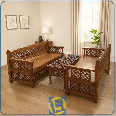 ست تخت سنتی 6 نفره TRK107 طراحی شده به عنوان یک تخت باغی و قهوه خانه ای جنس چوبی در منازل و رستوران ها و سفره خانه ها و قهوه خانه های سنتی استفاده میشود.