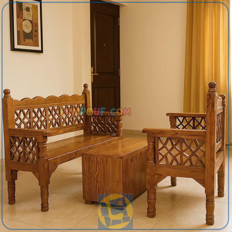 TRK111-1 ست تخت چهارنفره سنتی مدل TRK111 که دارای جنس چوبی بوده و برای محیط های باغی و قهوه خانه و رستوران و سفره خانه سنتی و همچنین فضا های باز استفاده میشود.