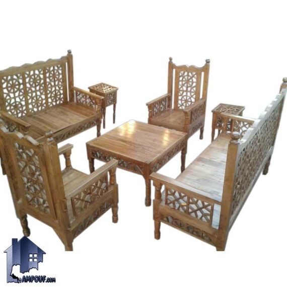 مبل 7 نفره سنتی TRK113 که به عنوان یک تخت و صندلی و مبلمان باغی به صورت چوبی برای قهوه خانه و رستوران و سفره خانه سنتی و منازل و فضای باز استفاده می‌شود
