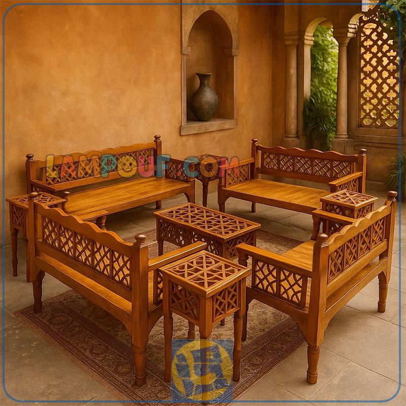 TRK114-1 مبل 10 نفره سنتی TRK114 ساخته شده به صورت چوبی که به عنوان تخت و مبلمان باغی و قهوه خانه ای در منازل و رستوران و سفره خانه سنتی و فضای باز استفاده میشود.