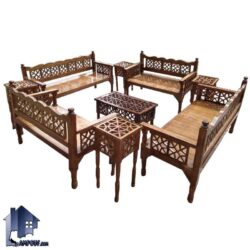 مبل 10 نفره سنتی TRK114 ساخته شده به صورت چوبی که به عنوان تخت و مبلمان باغی و قهوه خانه ای در منازل و رستوران و سفره خانه سنتی و فضای باز استفاده میشود.