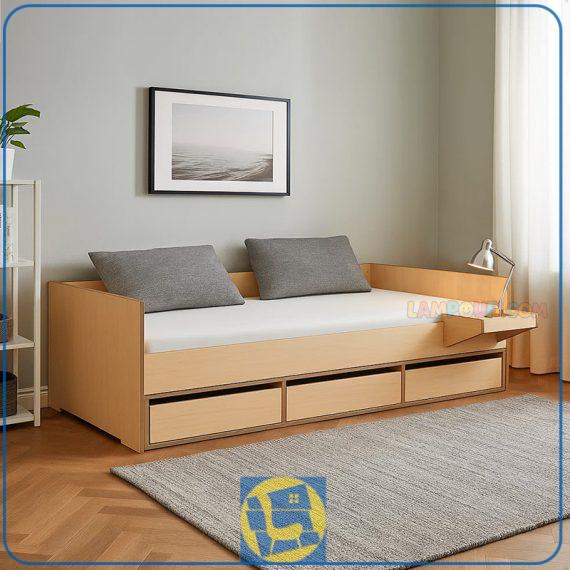 تخت خواب کودک و نوجوان CHJ104 به صورت کشو دار که به عنوان تختخواب یک نفره مخصوص کودکان و نوجوانان در کنار دیگر اقلام سرویس خواب در داخل اتاق خواب استفاده می‌شود.