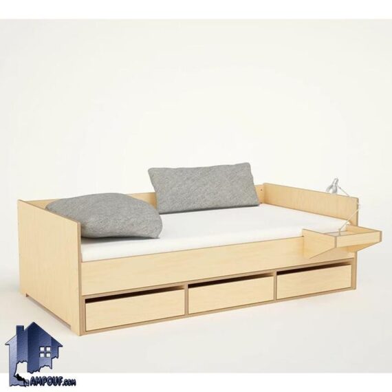 تخت خواب کودک و نوجوان CHJ104 به صورت کشو دار که به عنوان تختخواب یک نفره مخصوص کودکان و نوجوانان در کنار دیگر اقلام سرویس خواب در داخل اتاق خواب استفاده میشود