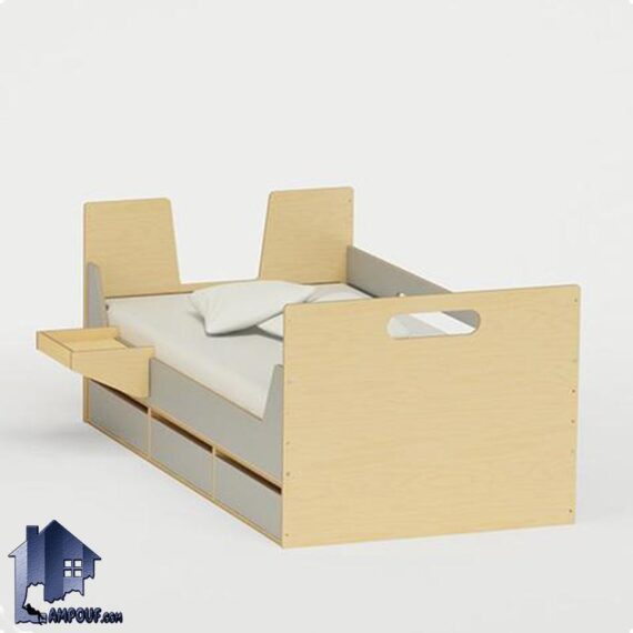 تخت خواب کودک و نوجوان CHJ113 به صورت کشو دار و دارای سه کشو میز مطالعه و تحریر که به عنوان تختخواب یک نفره در کنار سرویس اتاق خواب قابل استفاده میباشد