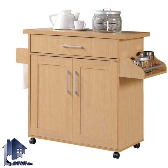 کابینت CSJ102 دارای دو درب و یک کشو به همراه قفسه و فضایی برای ادویه و میله آویز دستمال که به عنوان میز بار چرخ دار نیز در آشپزخانه و پذیرایی استفاده می‌شود.