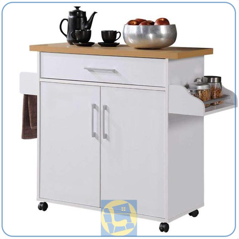 CSJ102 (4) کابینت CSJ102 دارای دو درب و یک کشو به همراه قفسه و فضایی برای ادویه و میله آویز دستمال که به عنوان میز بار چرخ دار نیز در آشپزخانه و پذیرایی استفاده میشود.