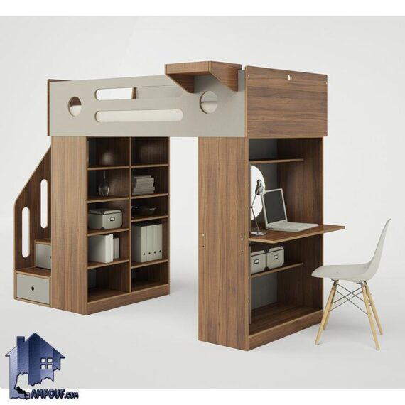 تخت خواب دو طبقه TBJ21 دارای میز تحریر کم جا و کتابخانه و قفسه که به عنوان یک سرویس خواب کامل و تختخواب کمجا در داخل اتاق خواب مورد استفاده قرار می‌گیرد.