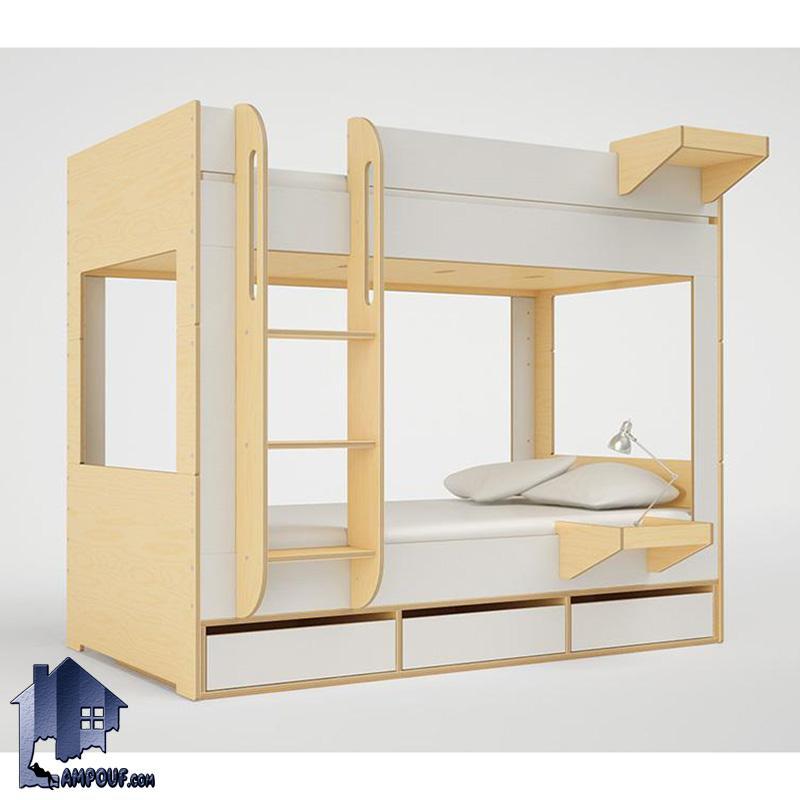 تخت خواب دو طبقه TBJ42 دارای میز مطالعه کوچک برای هر تخت که به صورت تختخواب دوطبقه در کنار سرویس خواب در داخل اتاق کودک و نوجوان و بزرگسال استفاده می‌شود