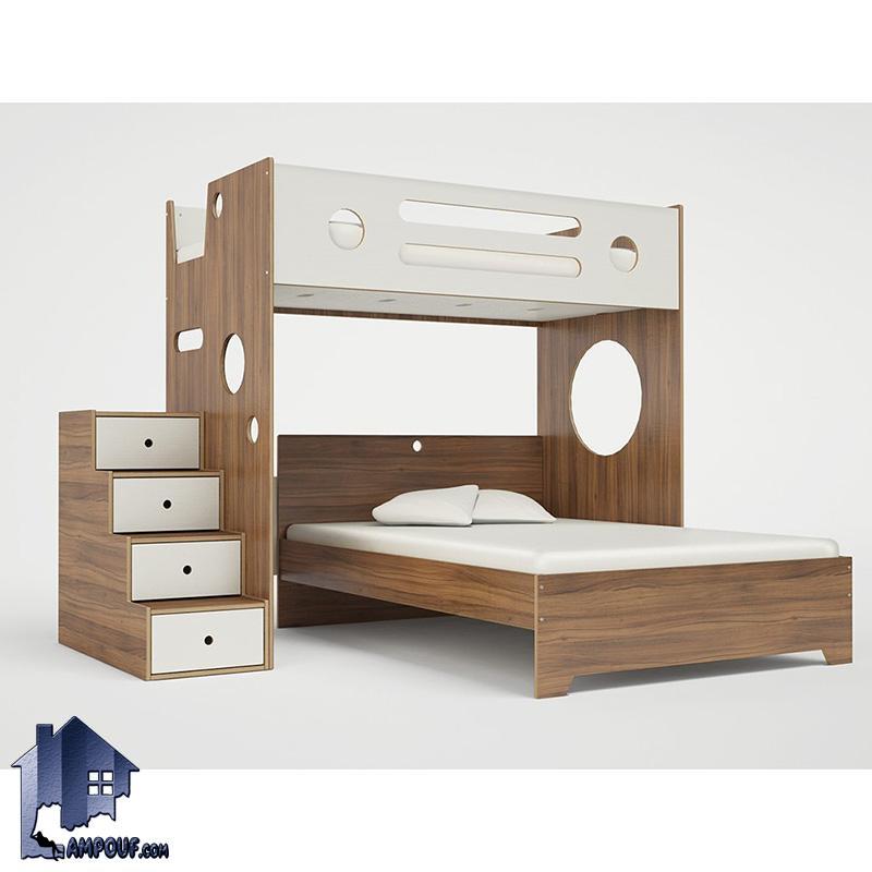تخت خواب دو طبقه TBJ43 با طراحی زیبا که دارای 2 تختخواب مجزا به صورت دوطبقه دارای پله کشو دار که برای اتاق خواب کودک نوجوان در کنار سرویس خواب قرار می‌گیرد