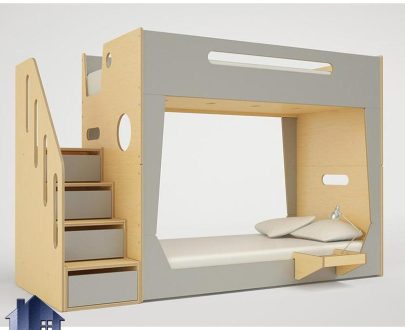 تخت خواب دو طبقه TBJ48 دارای میز تحریر کمجا و پله دراور و حفاظ که به صورت تختخواب دوطبقه در داخل اتاق خواب کودک و نوجوان در کنار سرویس خواب قرار می‌گیرد.